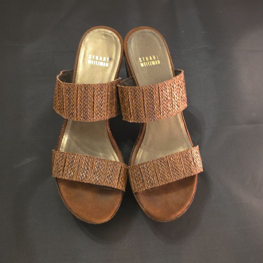 STUART WEITZMAN Women's Woven Leather Slides Sandals Double Strap Size 6.5